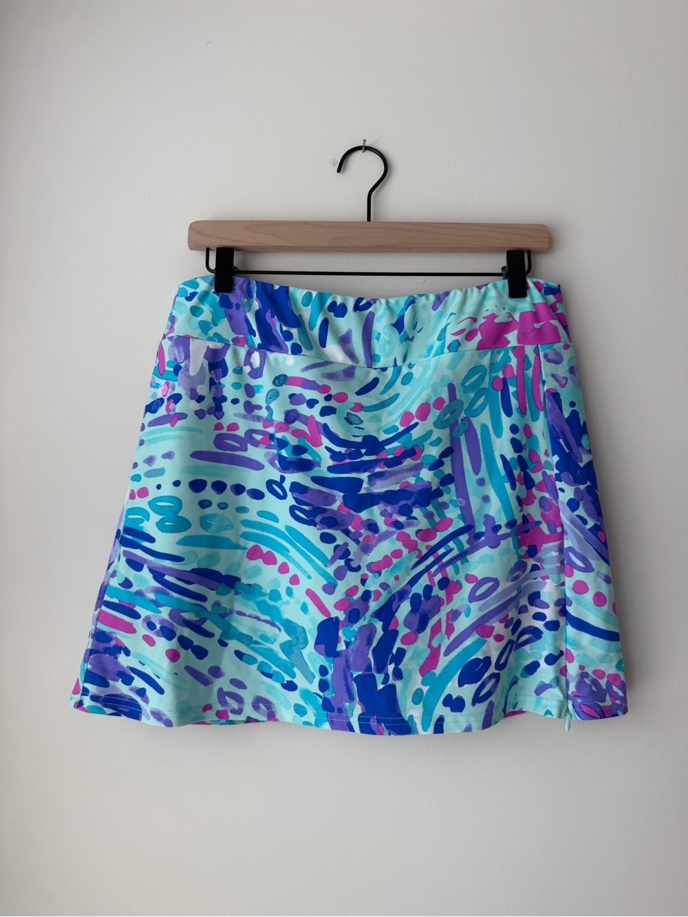 Aryeh Aqua Multi-Print A-Line Skort with Blue and Pink Accents